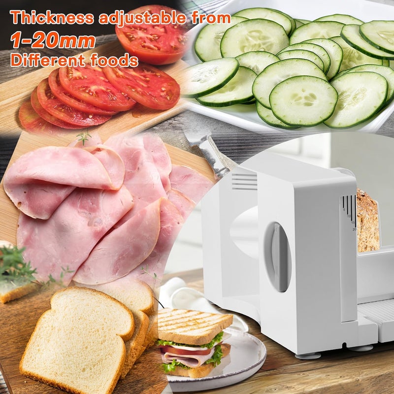 CUSIMAX Meat Slicer for Home,Foldable Meat Slicer with Child Safety Switch and 2 Removable Blades,Electric Deli Slicer Adjustable Thickness 0-20mm for Cut Meat,Cheese,Bread,Fruit,Storage Bag - Image 4